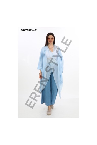 Italyan Ipek Detaylı Oversize Kaftan & Bluz-8711 Bebe Mavi