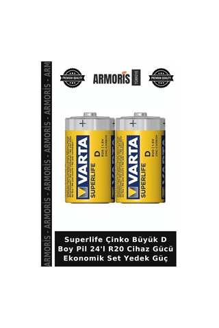 Superlife Çinko Büyük D Boy Pil 24'l R20 Cihaz Gücü Ekonomik Set Yedek Güç