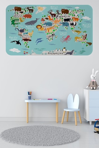 Eğitici Dünya Haritası Dünya Atlası Çocuk Ve Bebek Odası Duvar Sticker-85x130-3775 Çok Renkli