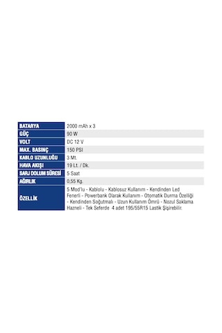 Mercure Mc - 3691 Lastik Şişirme Şarzlı - Kablolu