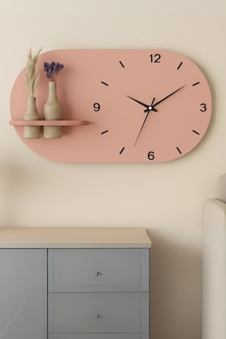 Modern Tasarım Raflı Nera Duvar Saati 75x45 Somon
