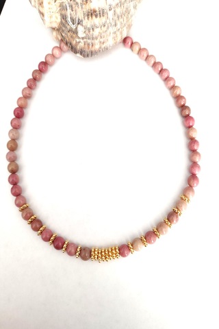 Sertifikalı 6 Mm Rodonit Doğaltaş Kolye 046 - Pembe