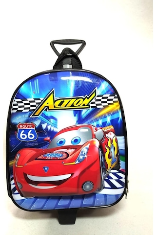 Çekçekli Action Cars Anaokulu Çantası - Cars Çanta - Erkek Çanta