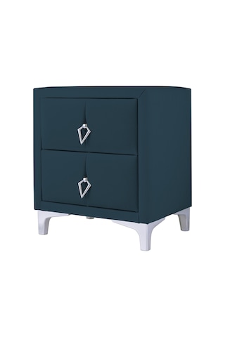 Harmony Silver Iki Çekmeceli Komodin- Yatak Odası Kumaş Döşemeli 2 Kapaklı Komodin Modeli Mavi
