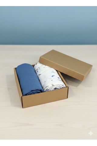 Organik Müslin Bebek Battaniyesi İkili Set Mavi
