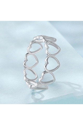 S925 Sterling Silver Oxidized Heart-shaped Hollow Ring No.8 Çok Renkli