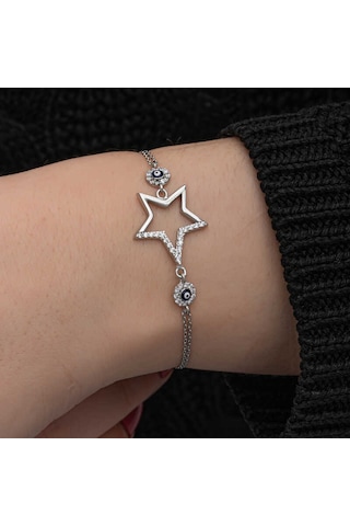 Blackcraft 925 Ayar Gümüş Yıldız Nazarlı Kadın Bileklik Bc-5e94bb Renkli