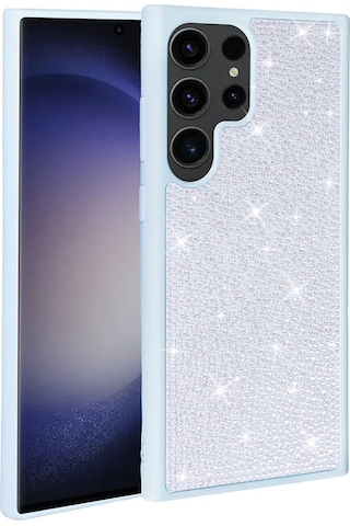 Ardemix Galaxy Uyumlu S23 Ultra Uyumlu Parlak Taşlı Tasarım Ston Kılıf-mavi Açık Mavi Açık