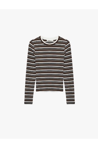 Koton Slim Fit Uzun Kollu Bisiklet Yaka Çizgili Tişört Kahverengi Çizgili 6sak80111ek Kahve Çizgili
