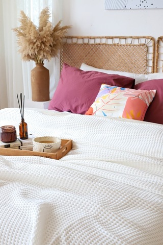 Vivamaison Çift Kişilik Waffle Pike Yatak Örtüsü Pamuklu Beyaz