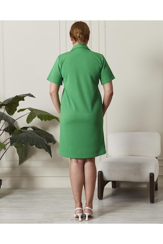 Fitilli Örme Kumaş Adelya Kısa Elbise-3299-Yeşil