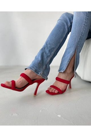 Moopi İnce Bantlı Stiletto Sandalet / Abiye Sandalet Kırmızı / Canlı Kırmızı