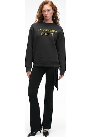 Grımelange AYSHUR Kadın Esnek Kumaşlı Kemer Detaylı Geniş Paçalı Slim Fit Siyah Pantolon