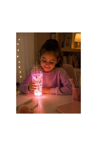 Led Işıklı,pipetli ,simli Pullu Desenli Çocuklara Sevimli İçeçek Bardağı Pembe Pembe