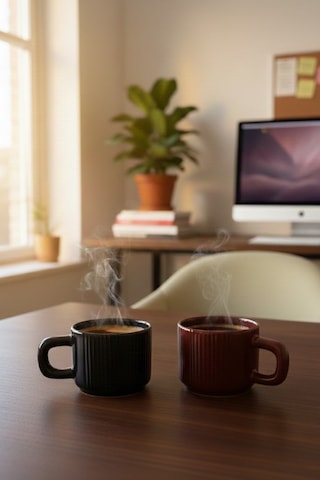 2 Adet El Yapımı 260 Ml Bordo Siyah Parlak Seramik Mug Çay Kahve Kupası Mıt1305 Bordo