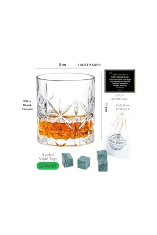 Perlotus 330 Cc Paris Serisi Büyük Kadeh Viski Bardağı Ve 4 Adet Viski Taşı Hediyeli Beyaz
