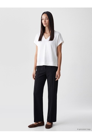 Lcw Everyday Ekru V Yaka Oversize Kadın Tişört