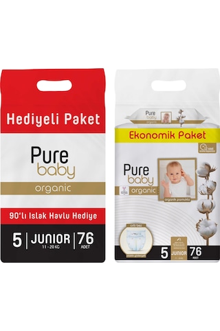 Purebaby Cırtlı Bez 5 Numara Junior 76 Adet + Islak Havlu