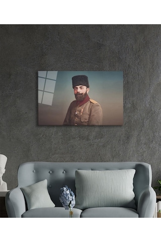 Cemal Paşa Portresi Cam Tablo, Ev Ve Ofis Duvar Dekoru, Hediyelik Büyük Temperli 4 Mm Cam Tablo