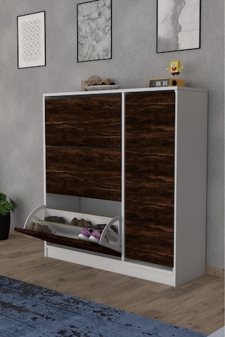 Milano 3 Kapaklı Kayar Raflı Dolaplı Ayakkabılık Mars Kahverengi