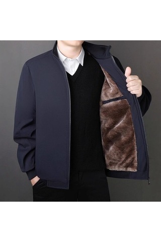 Yingfu Erkek Sonbahar Kış Sıcak Lacivert Ceket Kalın Moda Lacivert