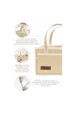 Mordesign Kalın Keçe Anne Bebek Bakım Çantası, Organizer, Çok Gözlü Düzenleyici, Gingham Serisi, Kapiçino Kapiçino 1000 Kahverengi