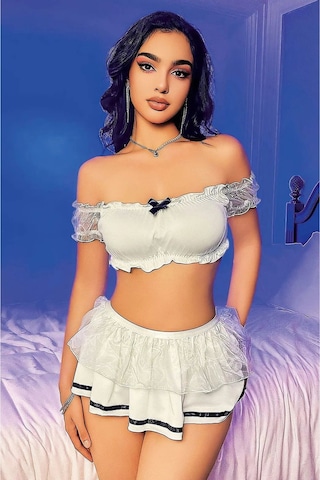 Hotflirt Nl 3673 Kadın Beyaz Etekli Denizci Kostümü Beyaz