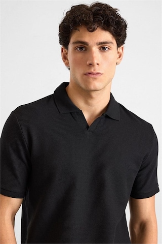Süvari Siyah Regular Düz Baskısız Waffle V Pat Polo Yaka Tişört Sts1014000005-s09