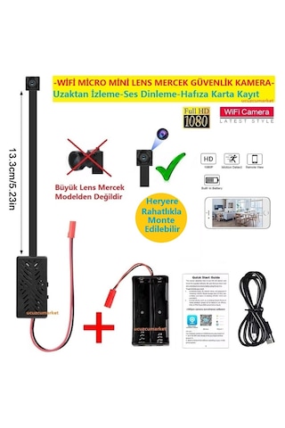 Wifi Micro Mini Lens Güvenlik Kamera Uzaktan İzleme-ses Dinleme-hafıza Kart Kayıt-hareket Algılama