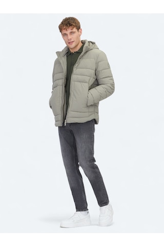 Kip Haki Regular Fit Kapüşonlu Casual Dokuma Mont Haki -
