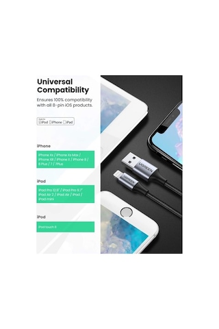 Ugreen Lightning Apple Uyumlu iPhone  Örgülü Data Ve Şarj Kablosu Beyaz