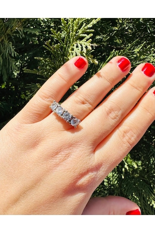 4 Taş Gümüş Alyans Yüzük Zirkon Taşlı Sodyum Kaplama 925 Ayar