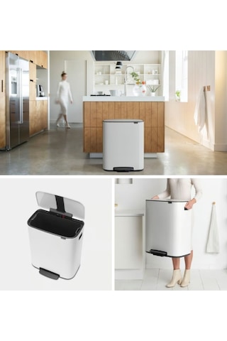 Brabantia Bo Matt Beyaz Pedallı Çöp Kutusu 60lt Plastik İç Kovalı Beyaz