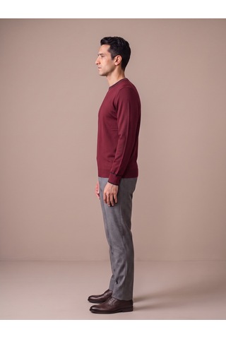 Maccali Erkek Bordo Kontrast Şeritli Bisiklet Yaka Triko Sweatshirt