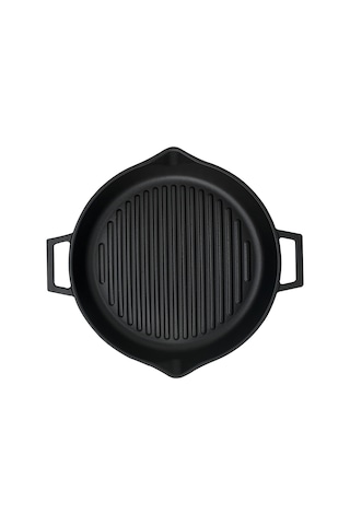 Lava Döküm Yuvarlak Izgara Tava Metal Kulplu Taban Konkav 15 MM