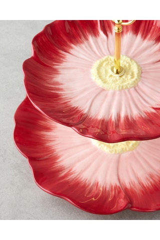 English Home Flowerella Dolomite Katlı Servis 21+26 Cm Kırmızı-pembe