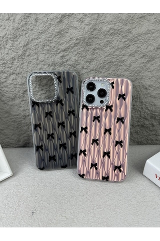 İphone 12 / 12 Pro Uyumlu Fiyonk Desenli Sararmaz Sert Mika Premium Kalite Telefon Kılıfı Arka Kapak Siyah