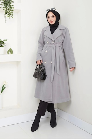 Kadın Polar Kaşe Uzun Kaban / M0107 - Gri Gri