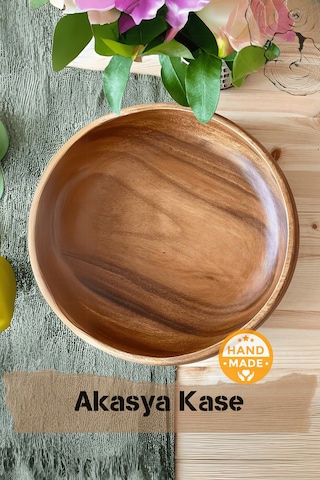 El Yapımı Akasya Ağacı Ahşap Kase 35 Cm X 9 Cm Ahşap