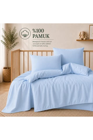 Lief Home %100 Pamuklu Sertifikalı Bebek Nevresim Takımı 100x150 63 Tel Dokuma Kutulu Gönderim Açık Mavi