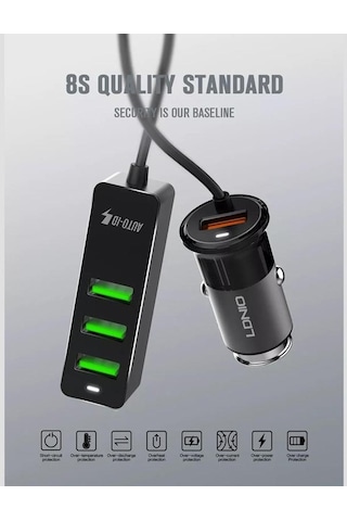 Ldnıo 4 Portlu Fast Qc3.0+2.4a+3.1a Usb Araç Şarj Cihazı Mpv Araç Telefonu İçin 120cm Uzatma Kablosu İle Evrensel Usb Hızlı Adaptör -