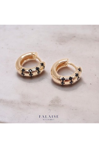 Siyah Detaylı Halka Küpe 12mm Siyah