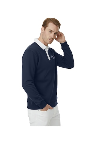 Deepsea Erkek Lacivert Relax Fit İçi Polarlı Polo Yaka Sweatshirt Pamuklu Kalın Sweatshirt 2600762 Lacivert