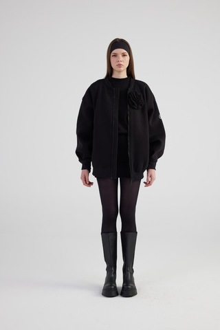 Holly Lolly Oversize Çıkarılabilir Gül Detaylı Astarlı Alexa Bomber Ceket Siyah
