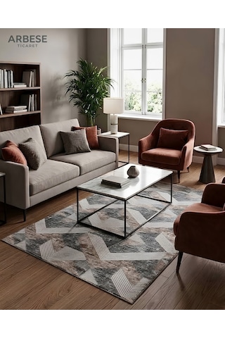 Arbese Premium Gri Vizon Krem Kaymaz Tabanlı Kesme Yolluk Koridor Mutfak Salon Halısı Yüksek Kalite