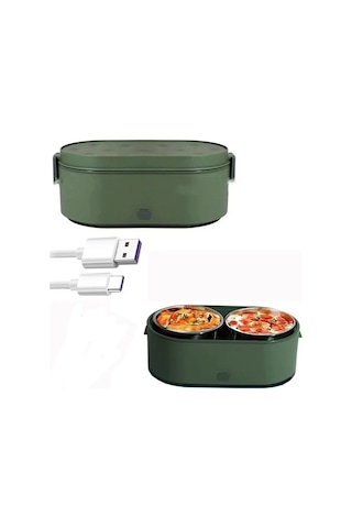 Paslanmaz Çelik 304 Malzemeden Üretilen Taşınabilir Elektrikli Isıtmalı Öğle Yemeği Saklama Kabı, Araç İçi Kullanıma Uygun Yeşil