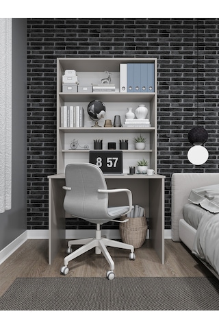 Asra Trend %100 Mdflam Raflı Çalışma Masası Bilgisayar Ofis Ders Masası Çm-03 Kül Gri