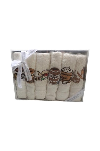 30x30 Cm 6 Ad. Coffee Tema Nakışlı Kutulu Peçete Mutfak Havlu Set