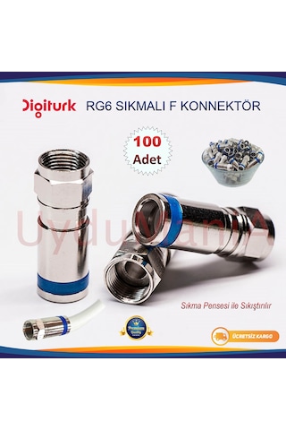 Rg6 Digitürk Sıkmalı F Konnektör - 100 Adet