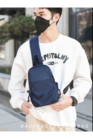 Erkekler İçin Şık Ve Fonksiyonel Su Geçirmez Naylon Çapraz Askılı Tek Omuz Çantası - Trend Göğüs Çantası Mavi